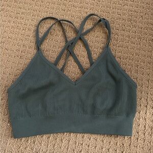 Aerie Green Seamless Sports Bra with Criss-Cross Straps